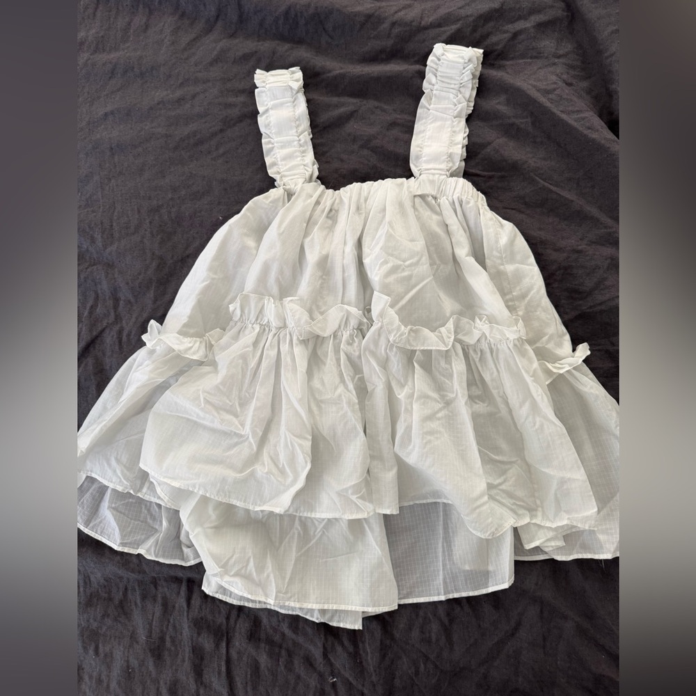 Brøgger Olivia Rip Stop White Ruffled Sleeveless Top Size XS Brogger